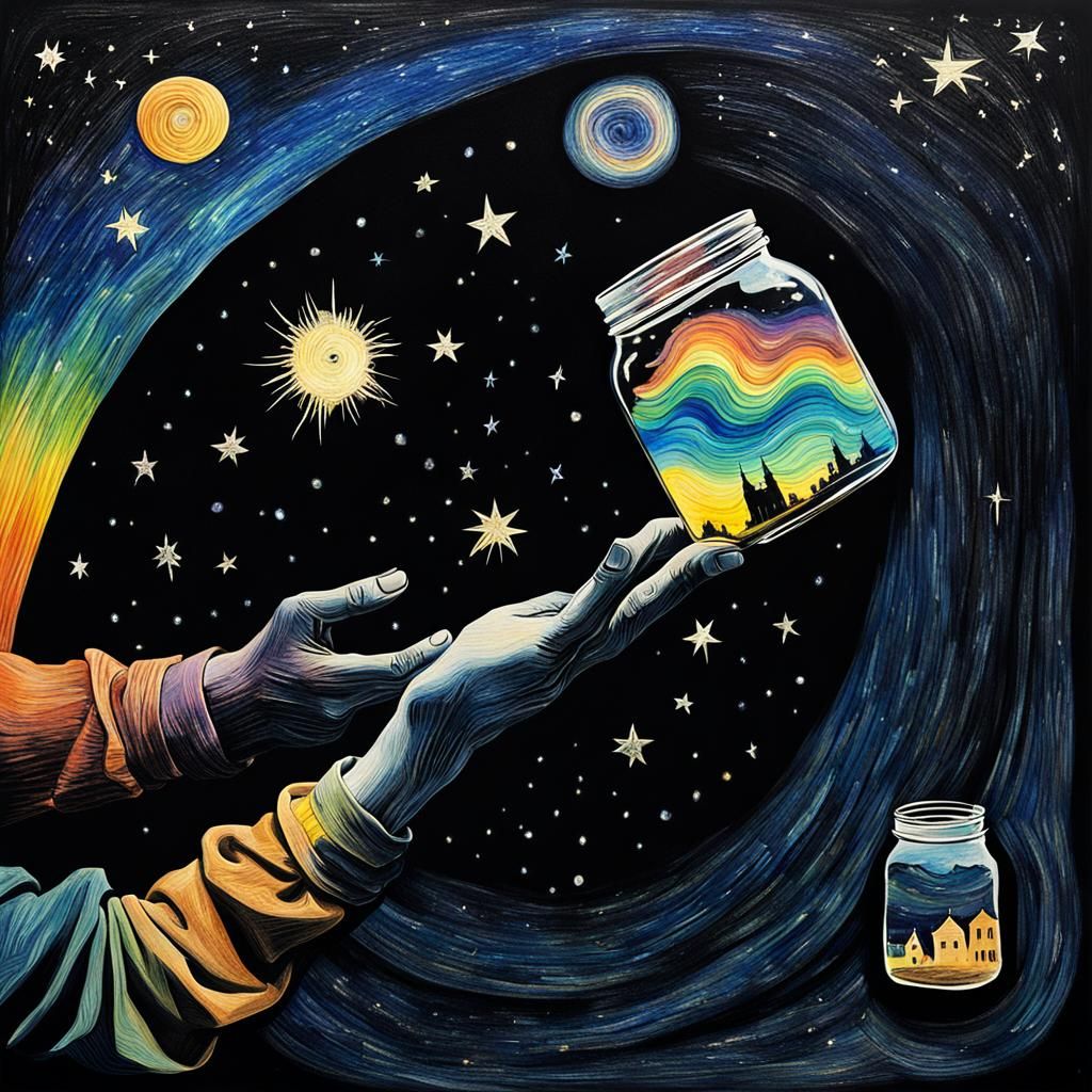 Gothic Sandman with Dreams in Jars, Van Gogh Style
