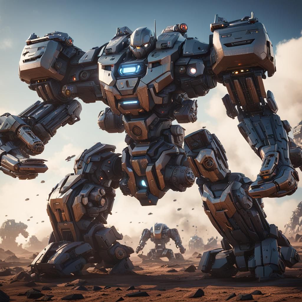 Futuristic War Machine Robots in Sci-Fi Battle Scene