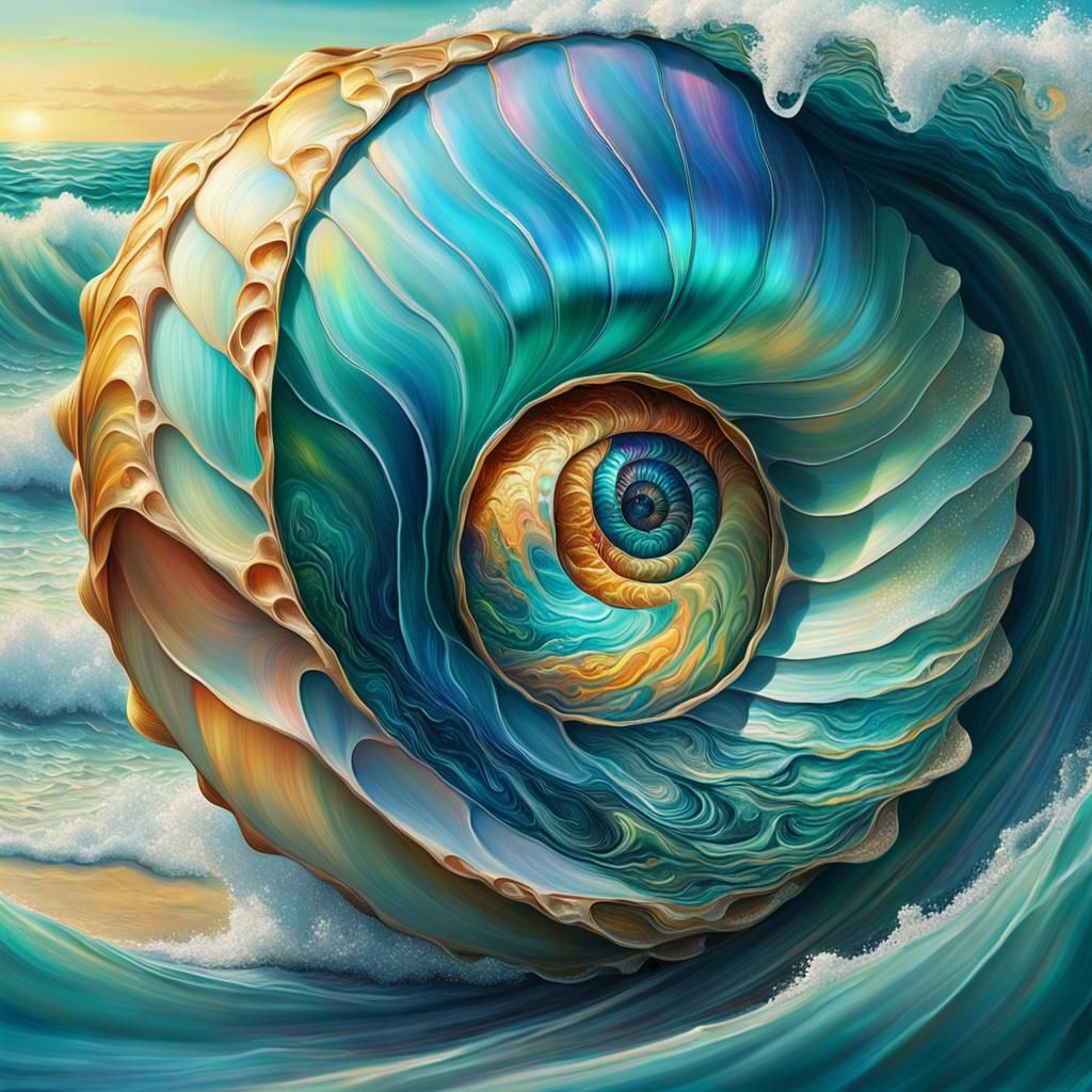 Surreal Seashell Human Hybrid in Vibrant Oil Painting