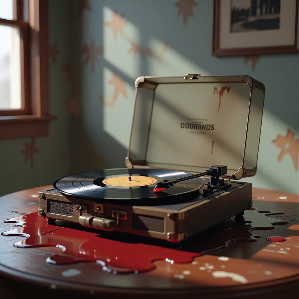 Melting Vinyl Record Player in Film Noir Style