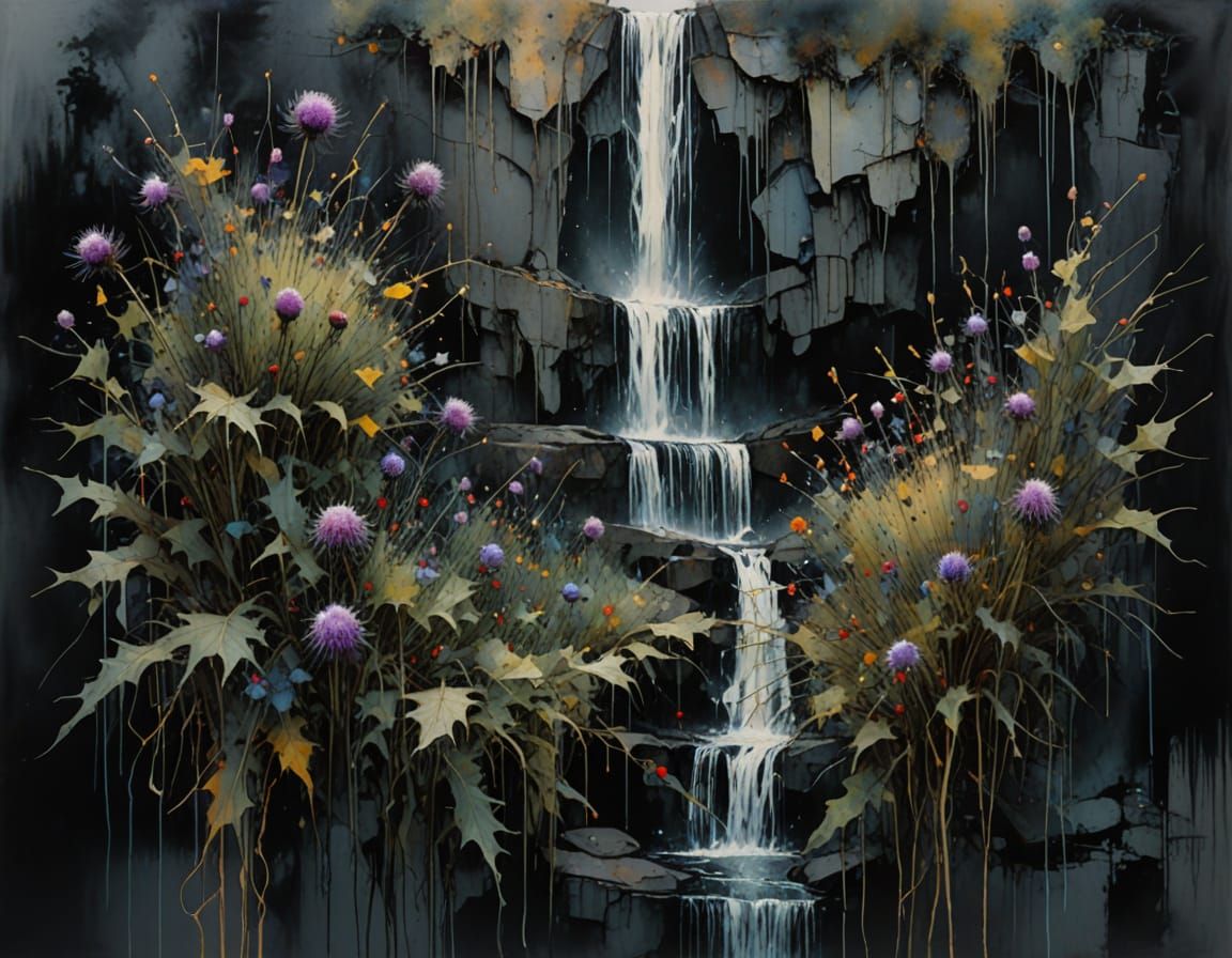 Realistic Abstract Waterfall with Geometric Elements