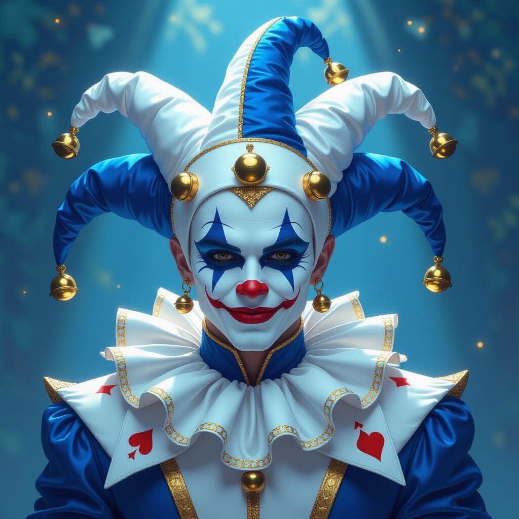 Luminous Jester with Golden Bells, Digital Art