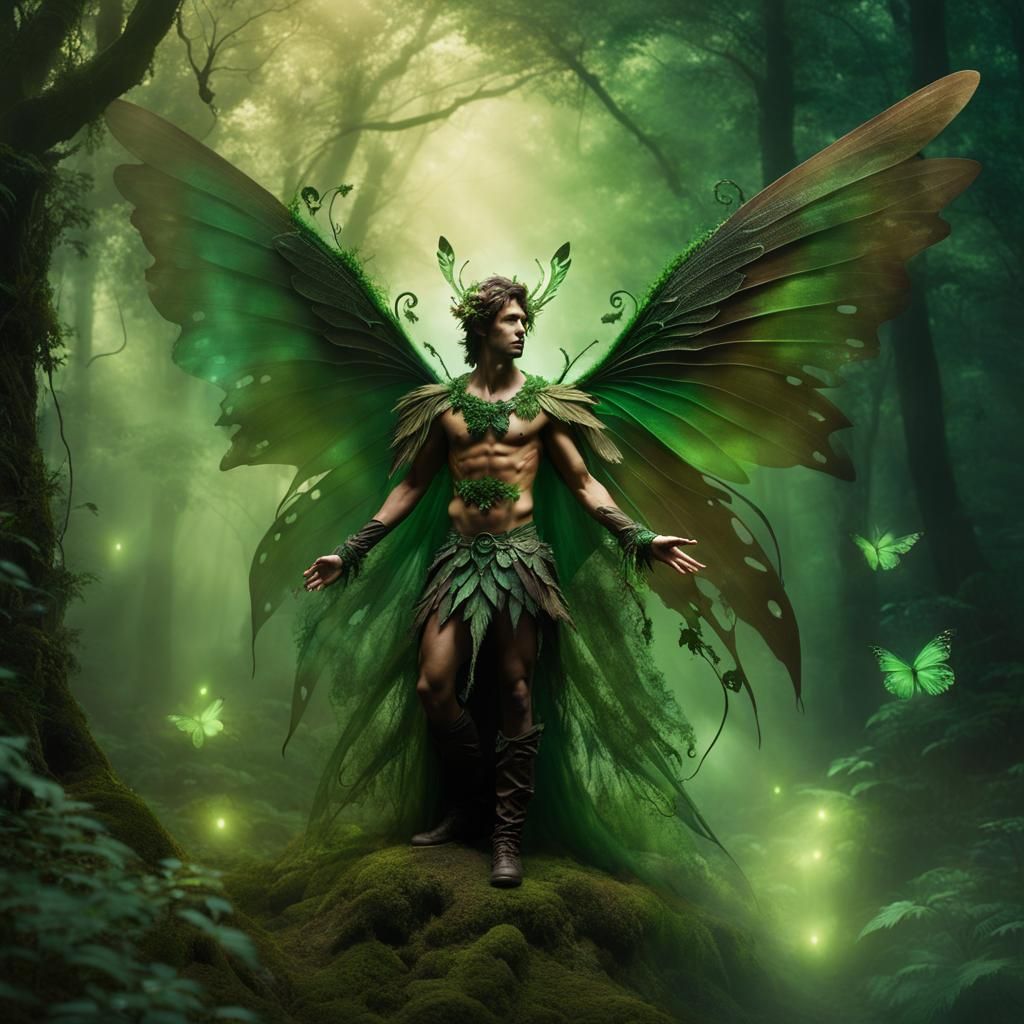 Dark Fairy with Giant Wings in Forest