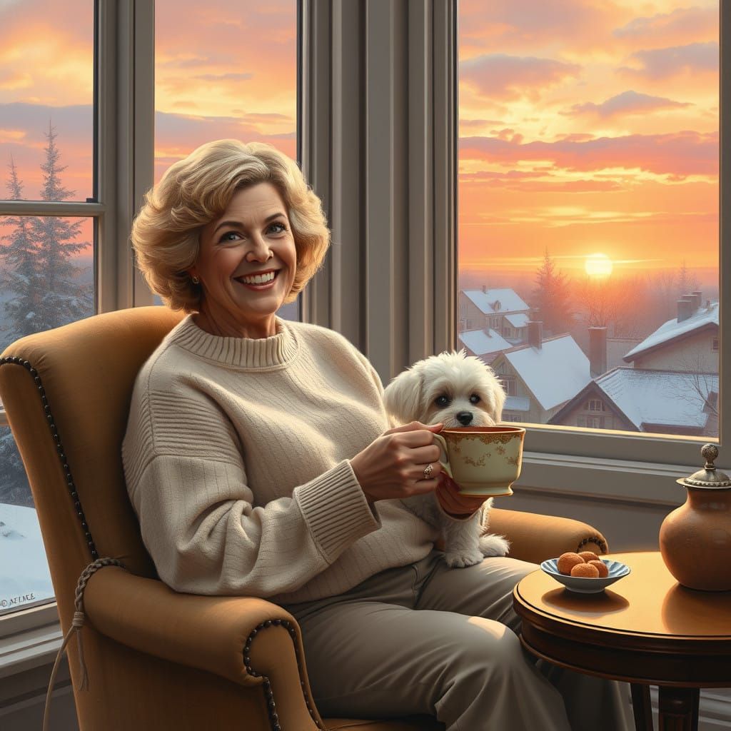 Cozy Winter Scene with Woman and Dog