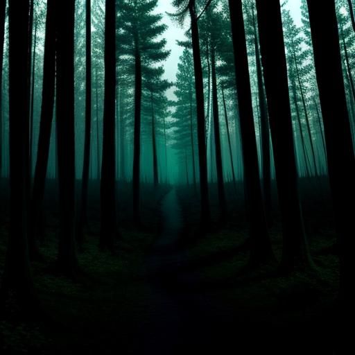 Enigmatic Dark Forest Scene with Impenetrable Trees