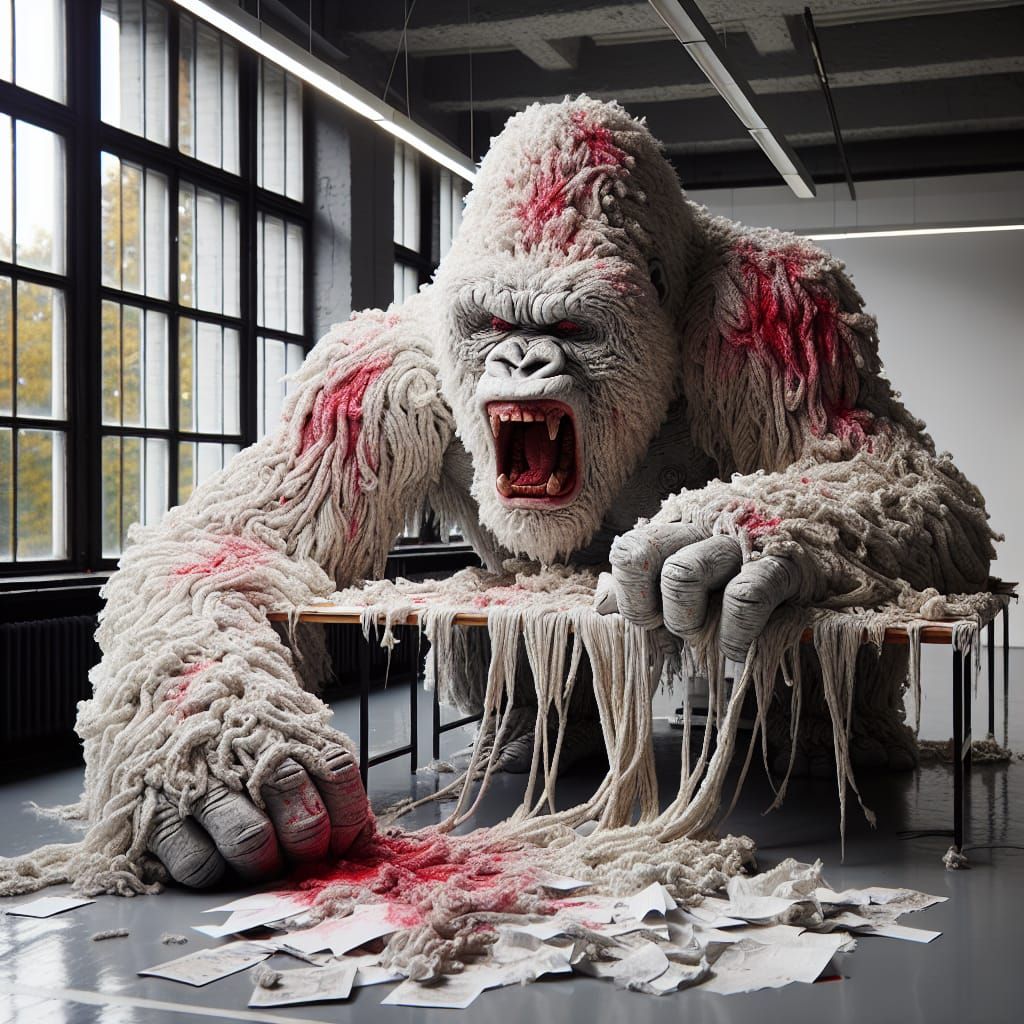 Angry Concrete Gorilla in Studio Chaos