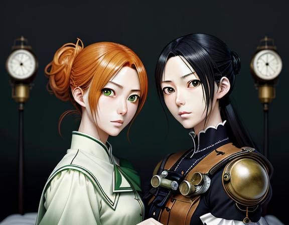 Kemono Twin Sisters Kissing: Manga-Style Illustration