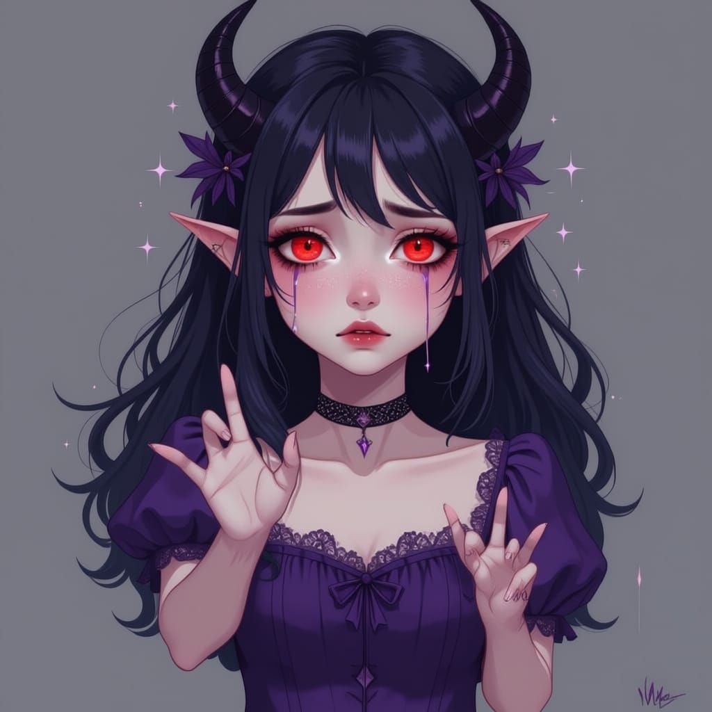 Gothic Girl with Demonic Transformation in Traditional Art