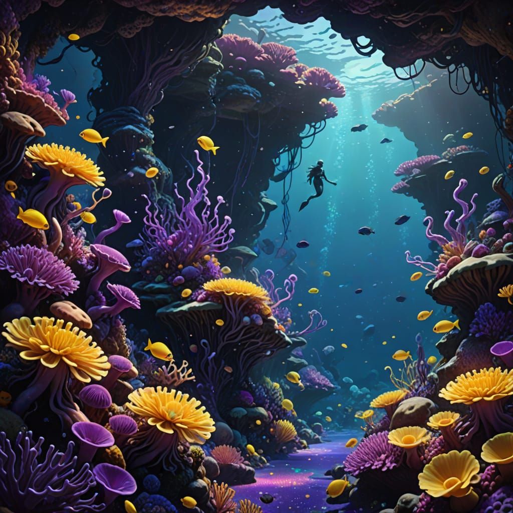 Dark Fantasy Mermaids in a Glowing Coral Reef