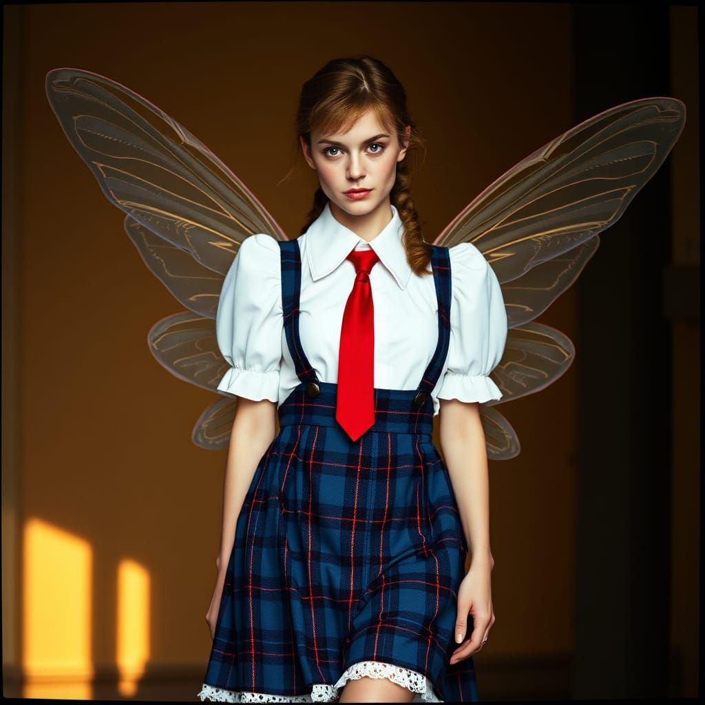 Enchanted Schoolgirl with Delicate Wings