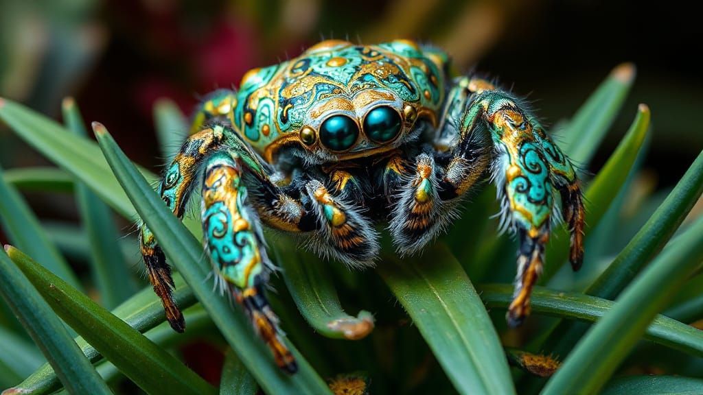 Surreal Spider Adorned with Turquoise and Gold