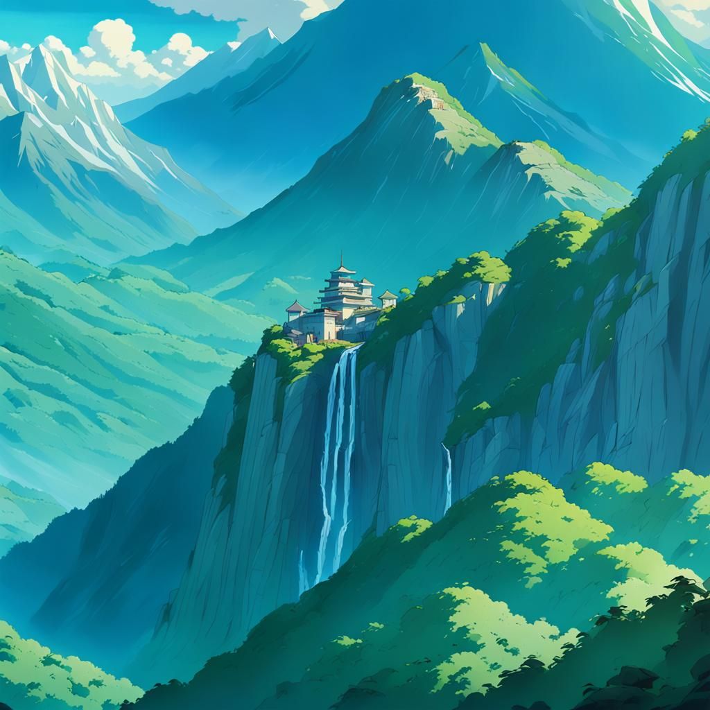 Anime Key Visual of Mt. Olympus in Ghibli Style