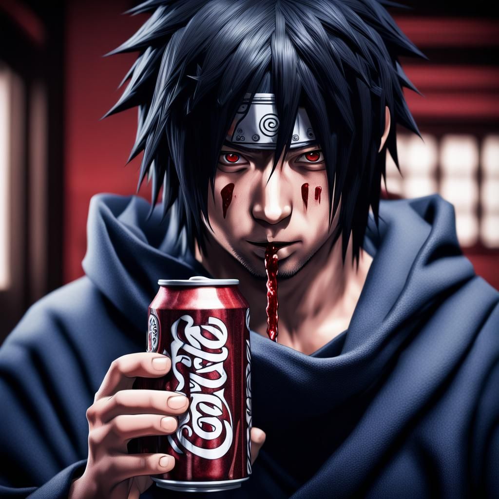 Sasuke Uchiha Sipping Dr. Pepper with Sharingan