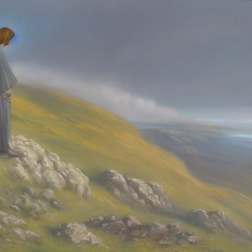 Romantic Landscape with Figure in Atmospheric Oil Painting