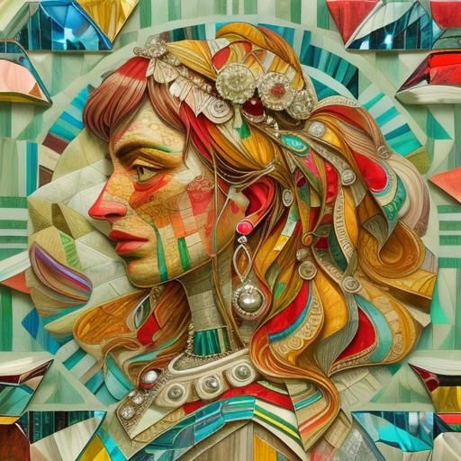 3D Beautiful Face Made of Patchwork and Gems