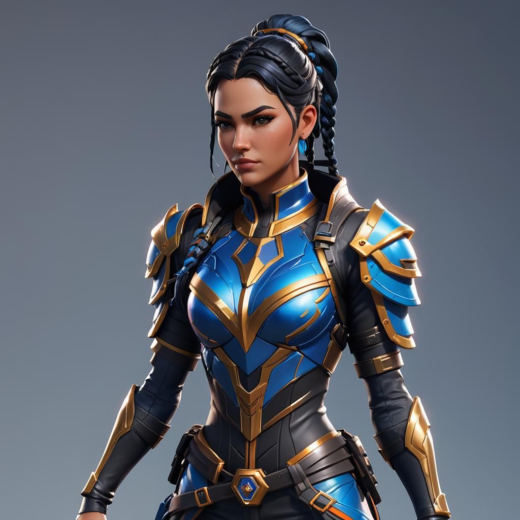 Young Woman in Electric Blue Armor: Fortnite Style