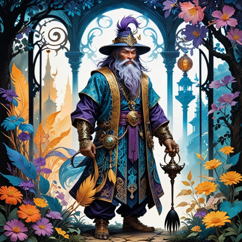 Ethereal Fantasy Male Hybrid in Golden Tribal Tattoos