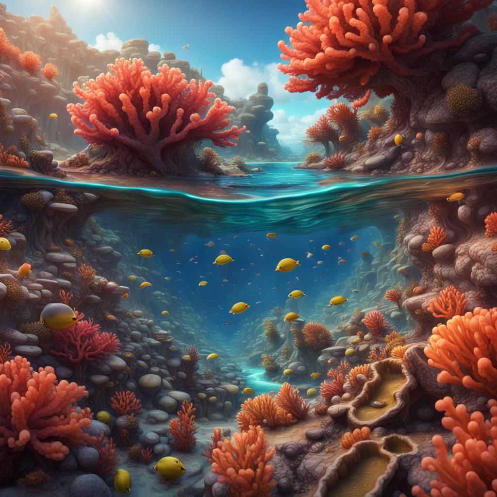 Vibrant Coral Reef Beach View in Detailed Matte Painting