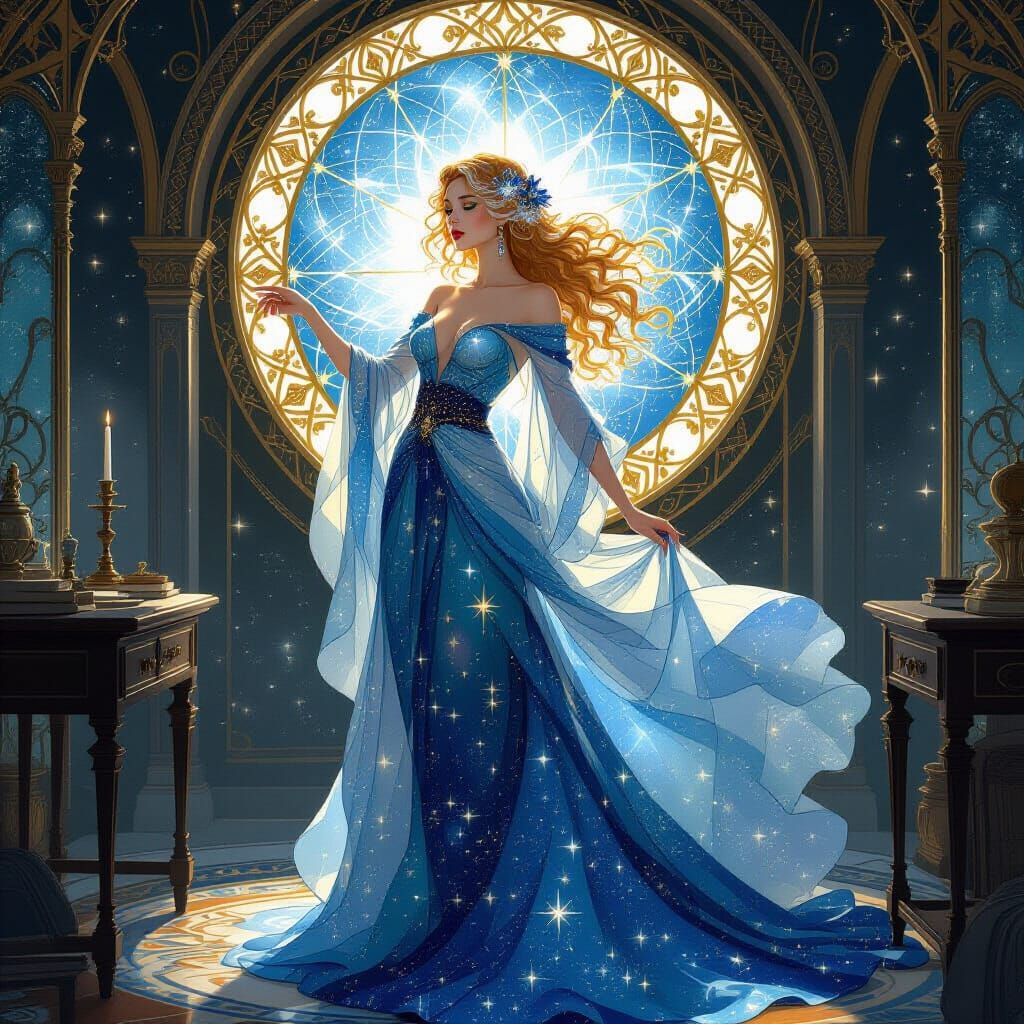 Celestial Seamstress Weaving Starlight Tapestries