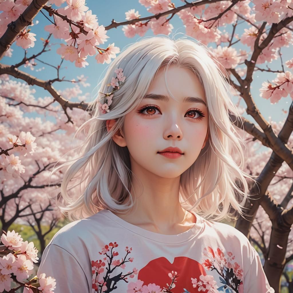 Dreamy Anime Portrait of Woman with Red Eyes