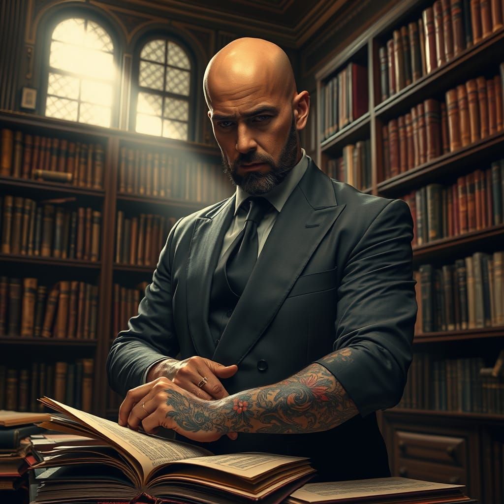 Surreal Yakuza Librarian Organizes Ancient Scrolls in Elegan...