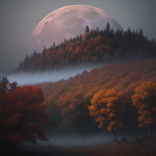 Autumn Moonscape Concept Art Digital Painting