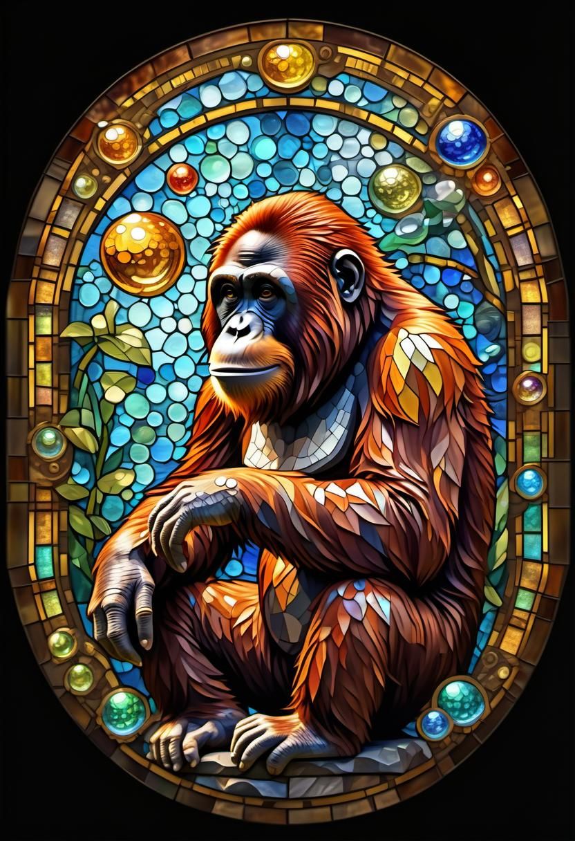 Steampunk Orangutan in Stained Glass Mosaic