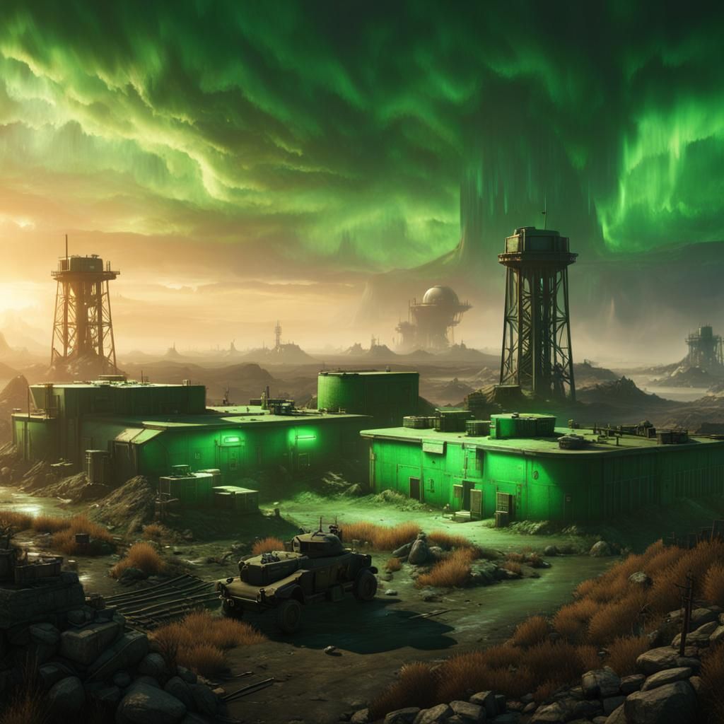 Wasteland Military Base Under Green Storm