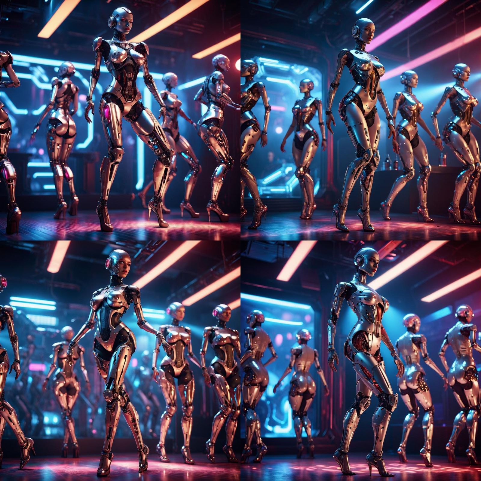 Burlesque Cyborg Dance in a Futuristic Nightclub