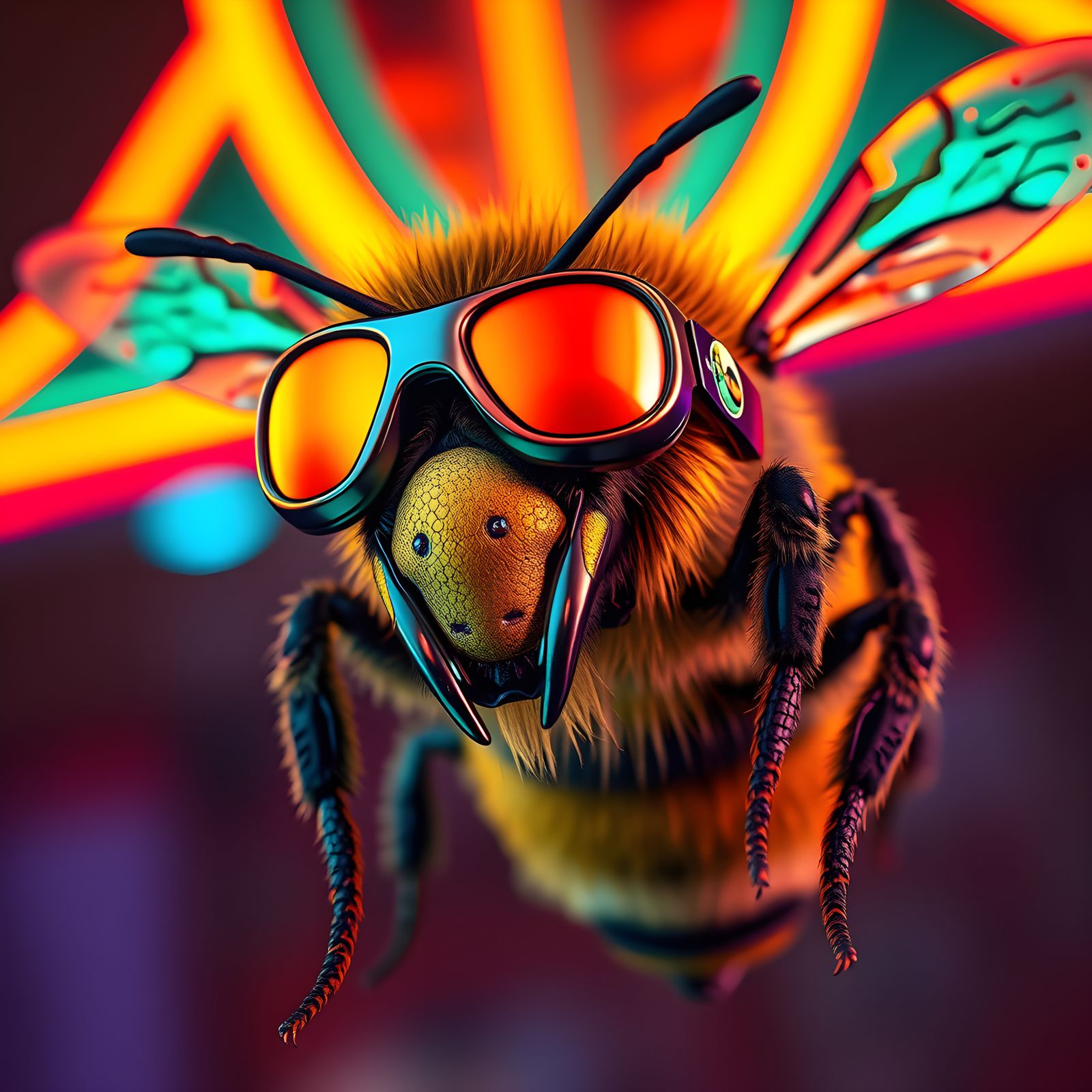 Bee with Motocross Glasses in Art Nouveau Style