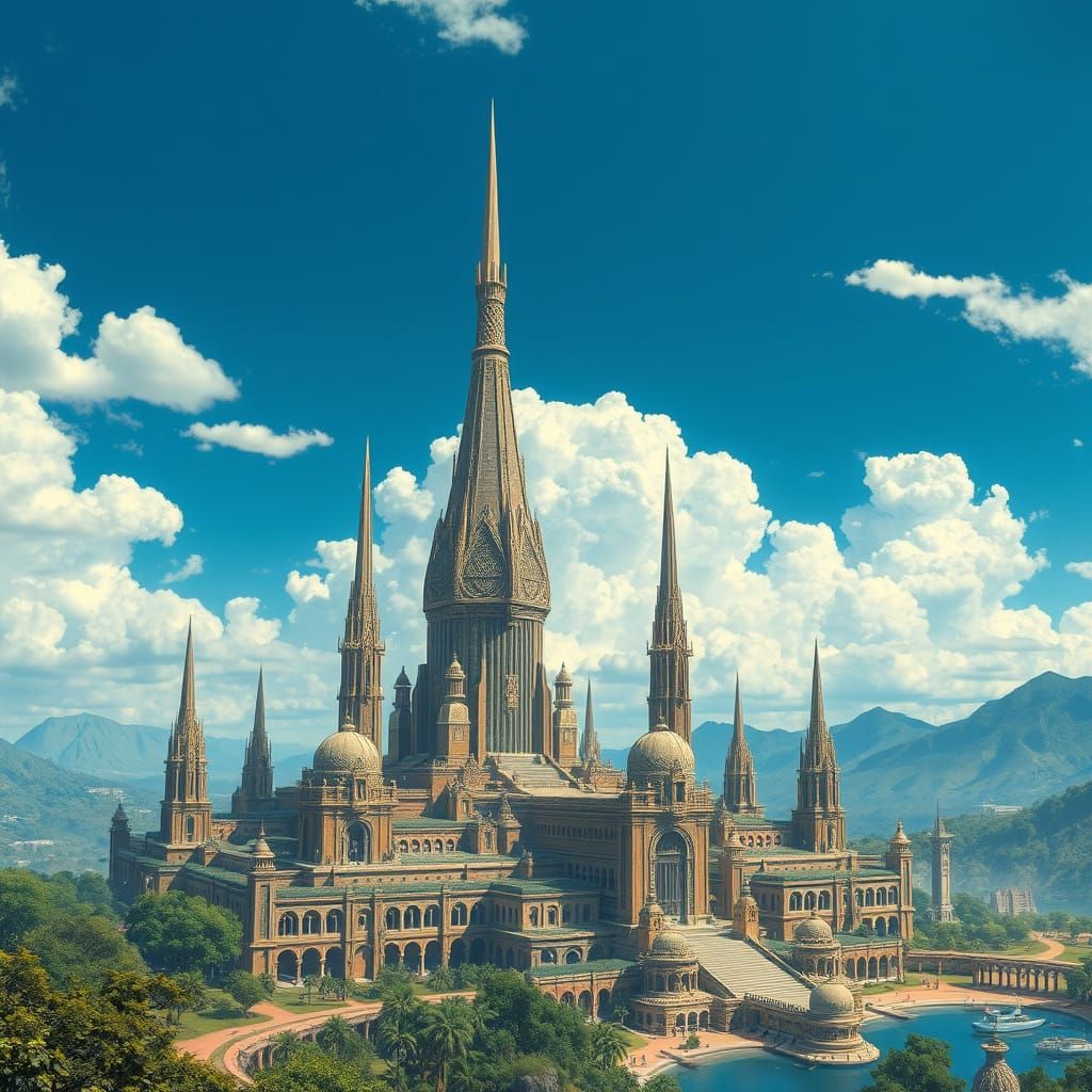 Majestic Atlantis Cityscape: Mystical Retro-Futuristic Archi...