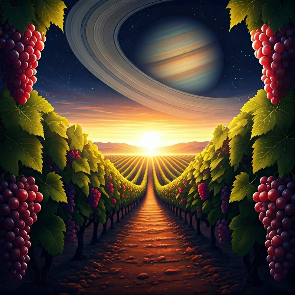 Ethereal Jupiter Grapevine Scene in Vibrant Colors