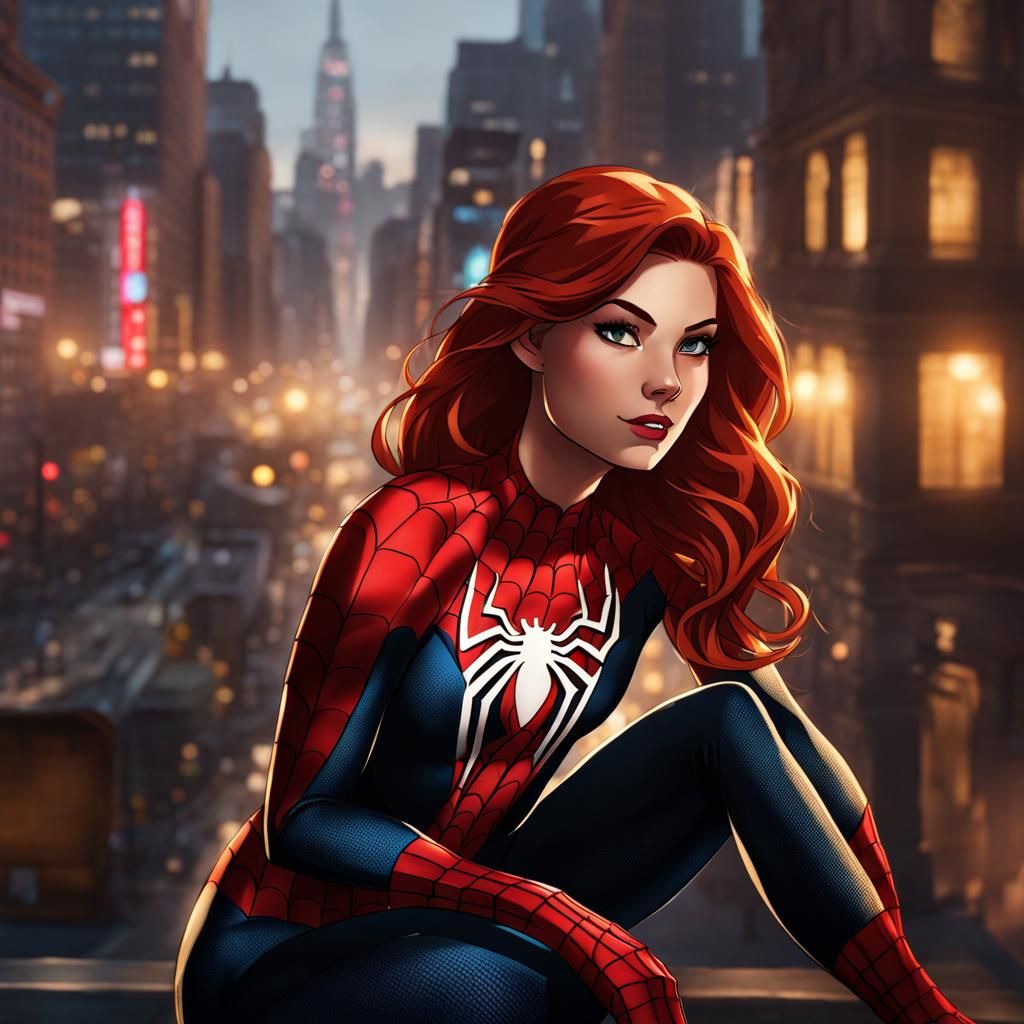 Spider-Girl with Red Hair and Blonde Highlights