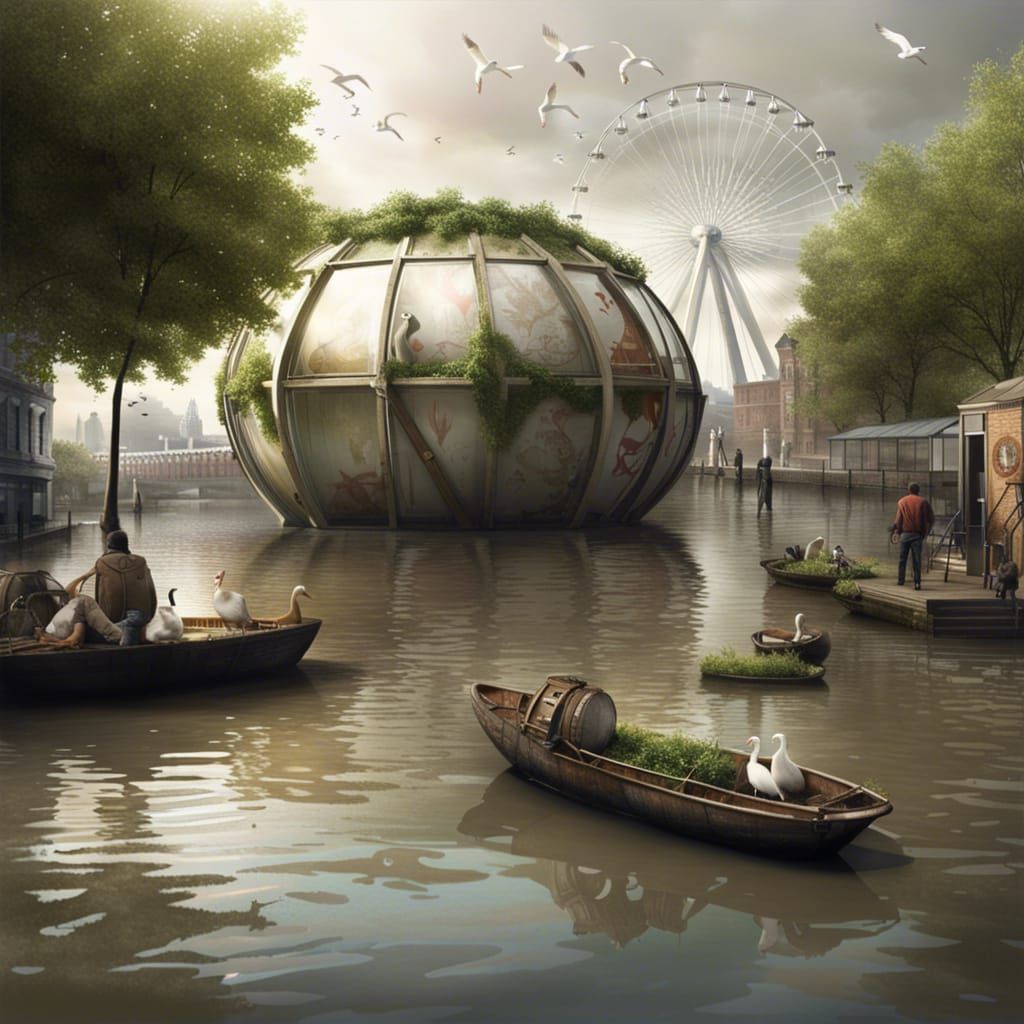 Post-Apocalyptic Flooded London with Tropical Birds