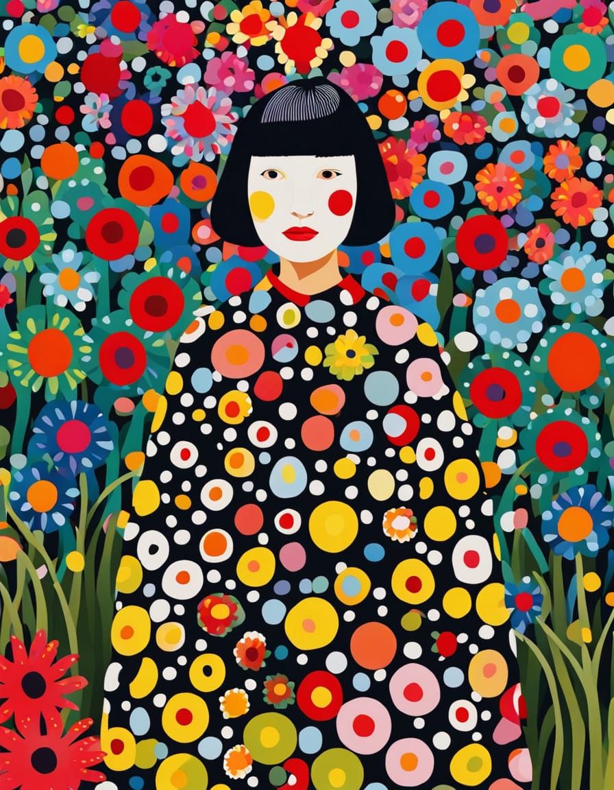 Polka Dot Woman in Garden: Abstract Expressionism