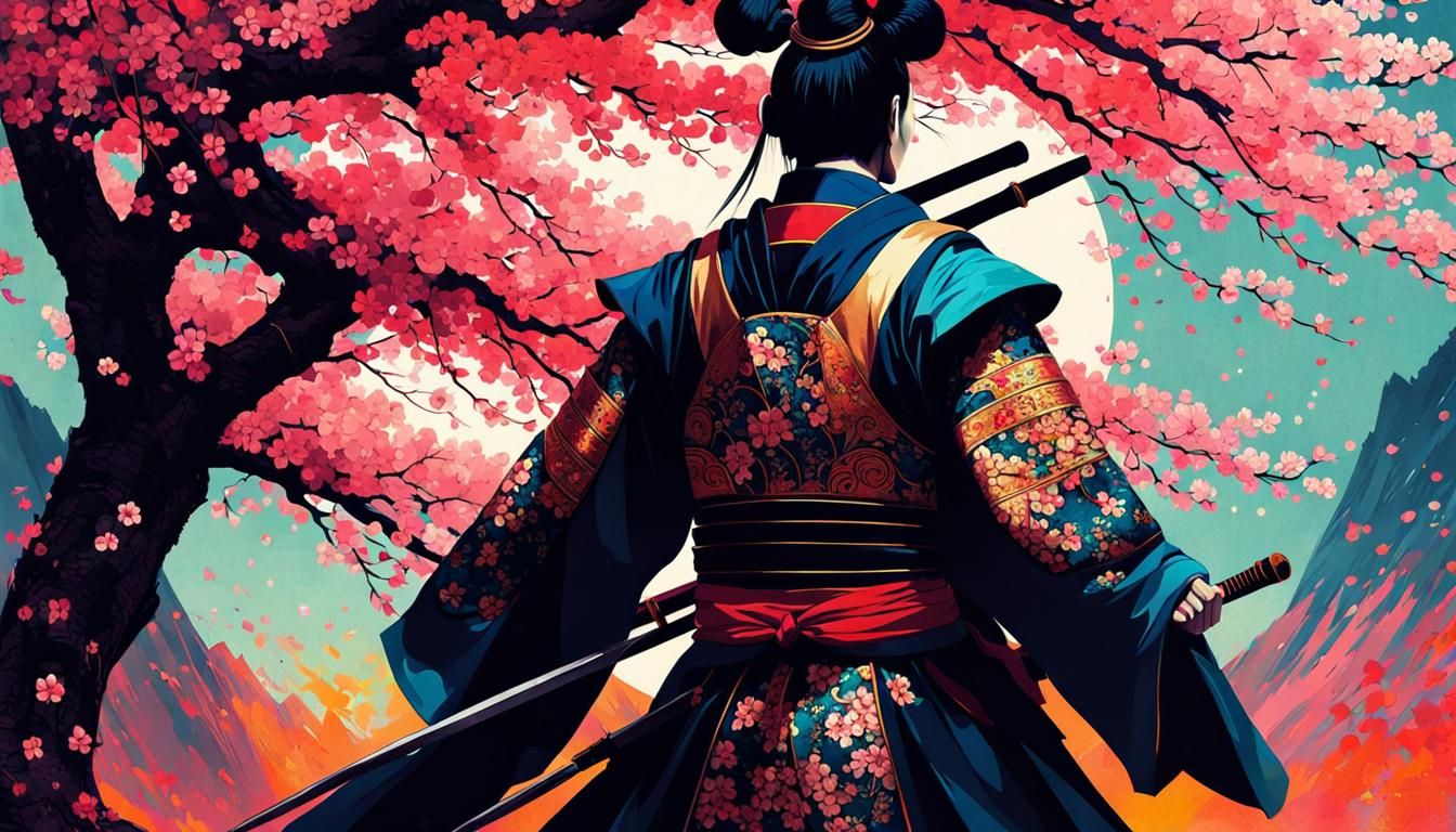 Dramatic Kabuki Performance in Cherry Blossoms