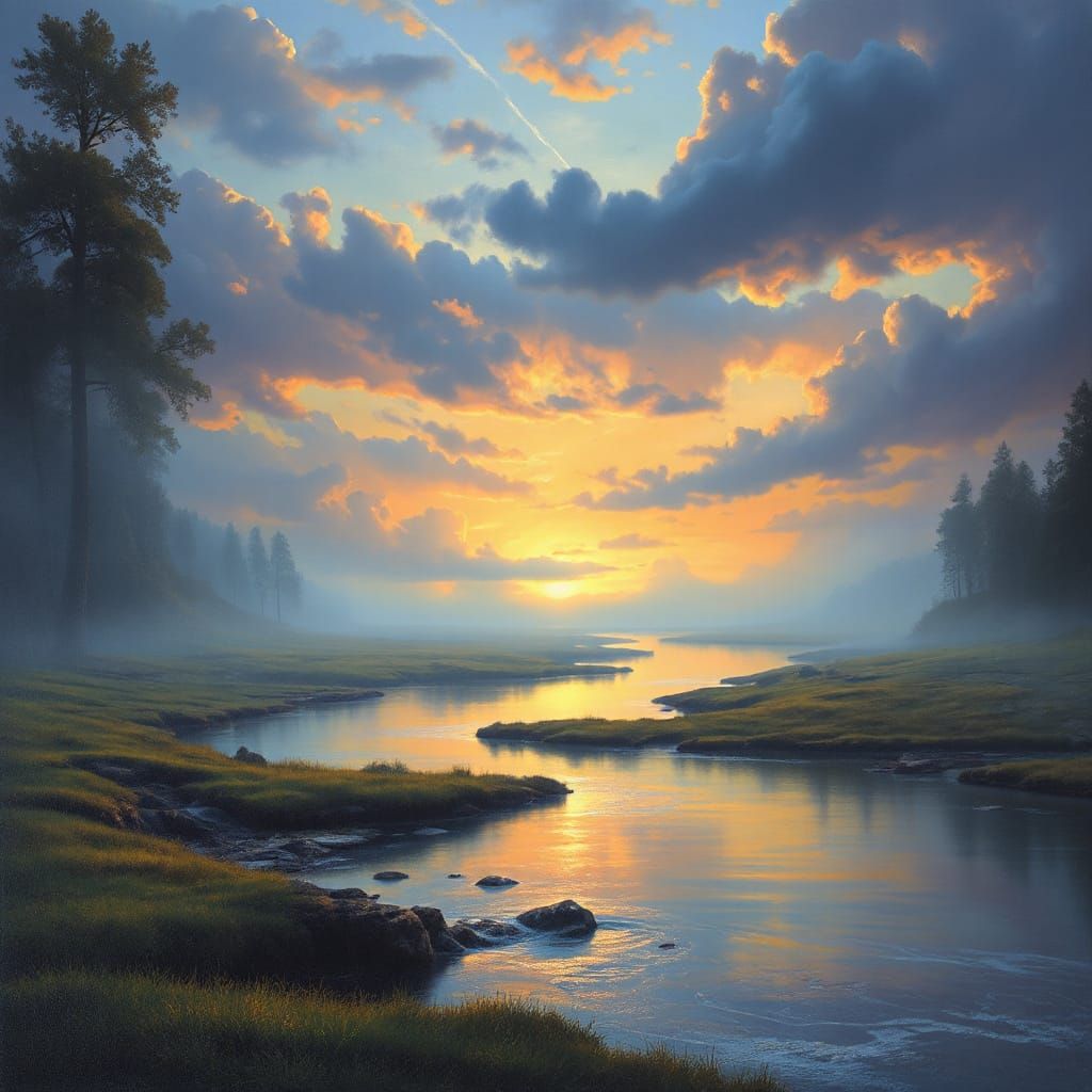 Mystical Twilight Landscape with Whispering Shadows