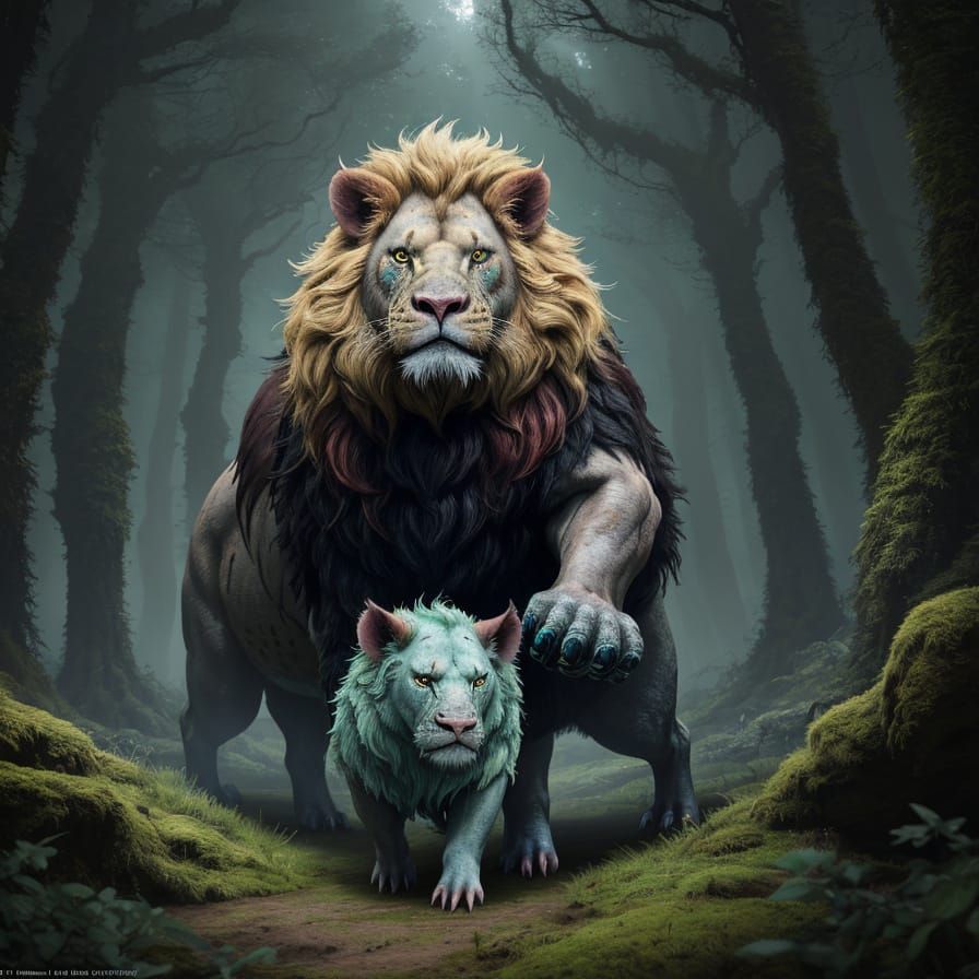 Mythical Pig-Lion Creature in Ancient German Forest