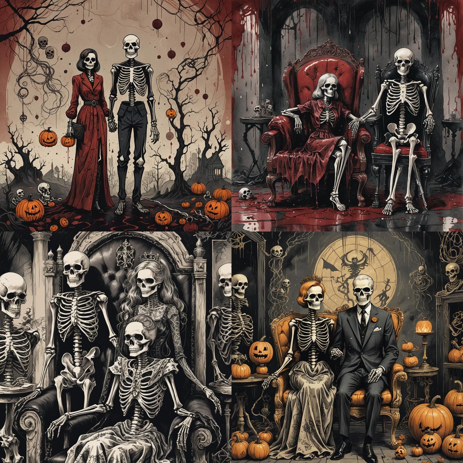 Dark Fantasy Skeleton Couple Vintage T-Shirt Design