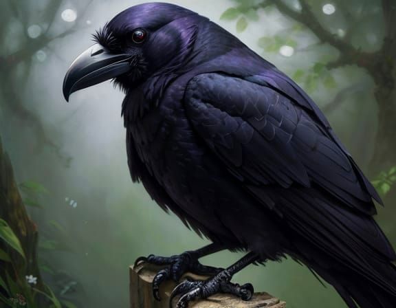 Surreal Iridescent Raven in Oil Painting Style