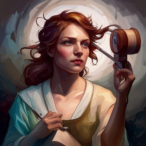 Hyperdetailed Portrait of Woman Sewing, Concept Art