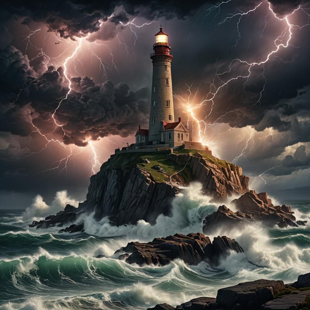Lighthouse in Storm as Matte Painting