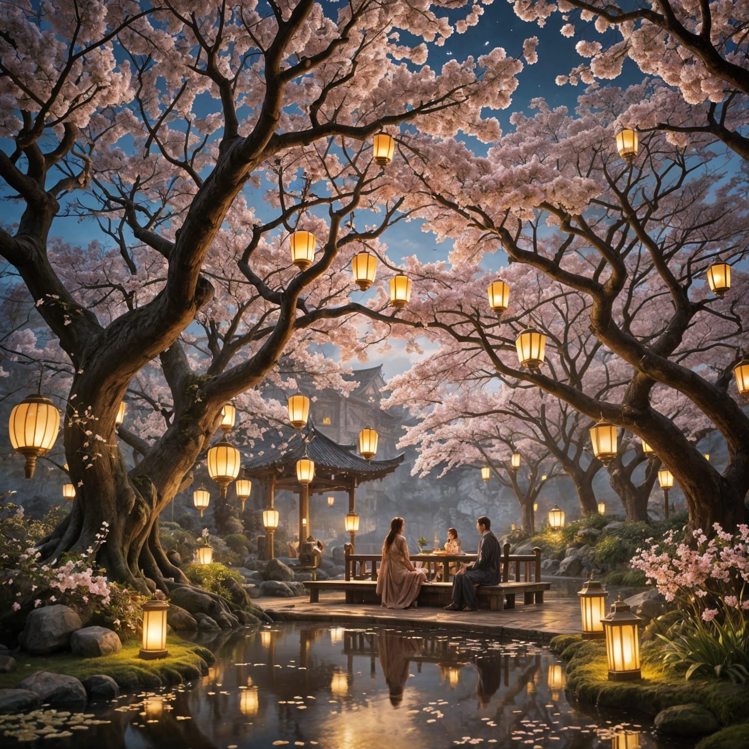 Elven Cherry Blossom Garden in Anime Style