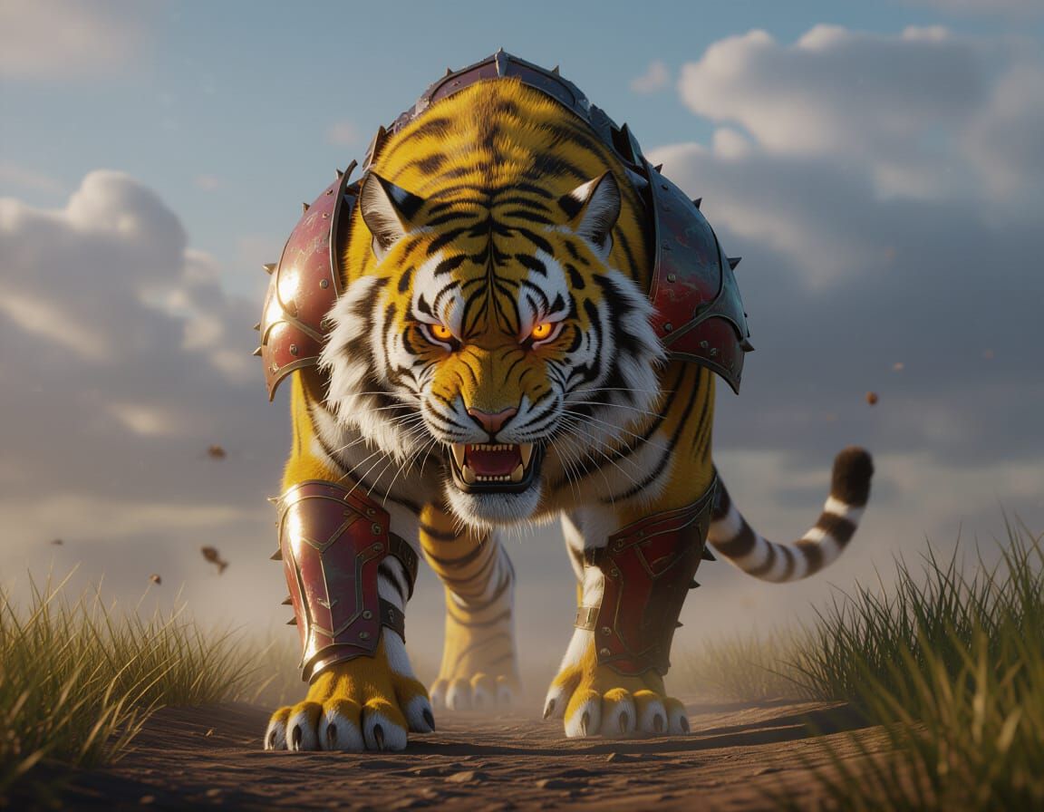 Majestic Battle Tiger in Hyper-Realistic Style