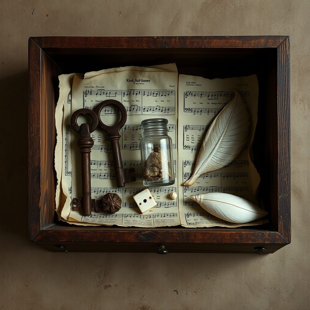 Surreal Still Life: Open Box with Melancholic Relics