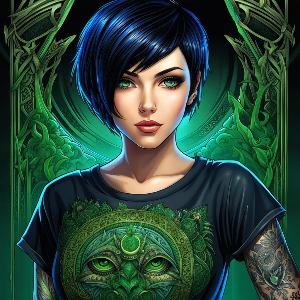 Anime Woman with Tattoos in Manga Style