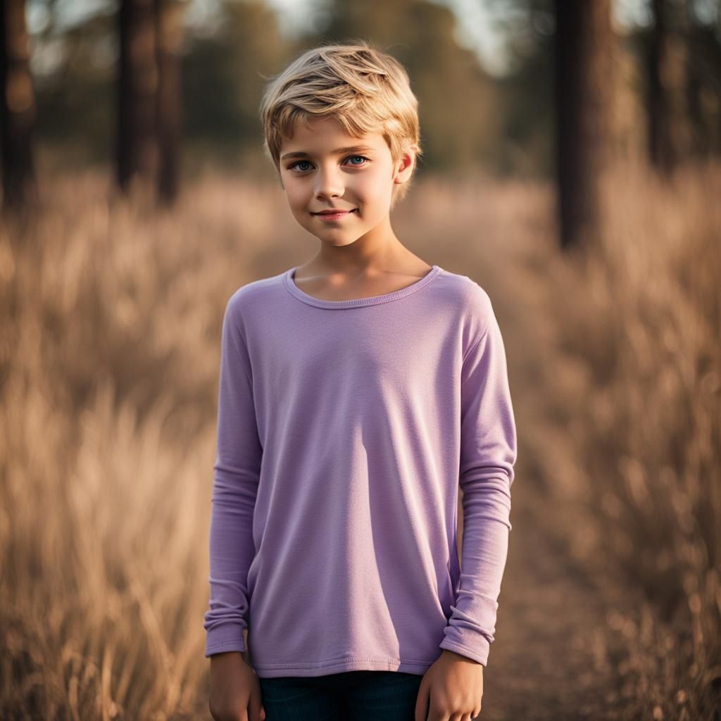 Girl with Pixie Cut and Purple Shirt