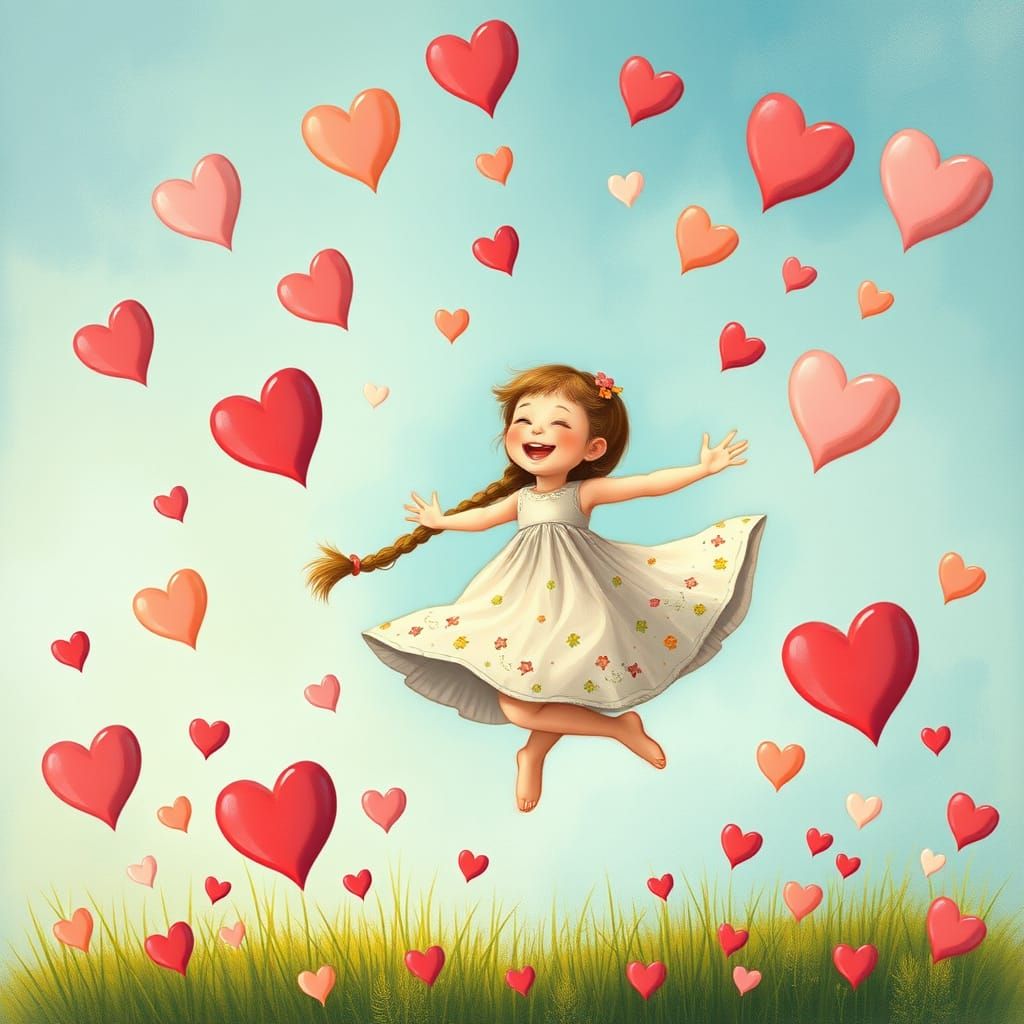 Girl Jumping with Hearts, Inspired by Pop Surrealism