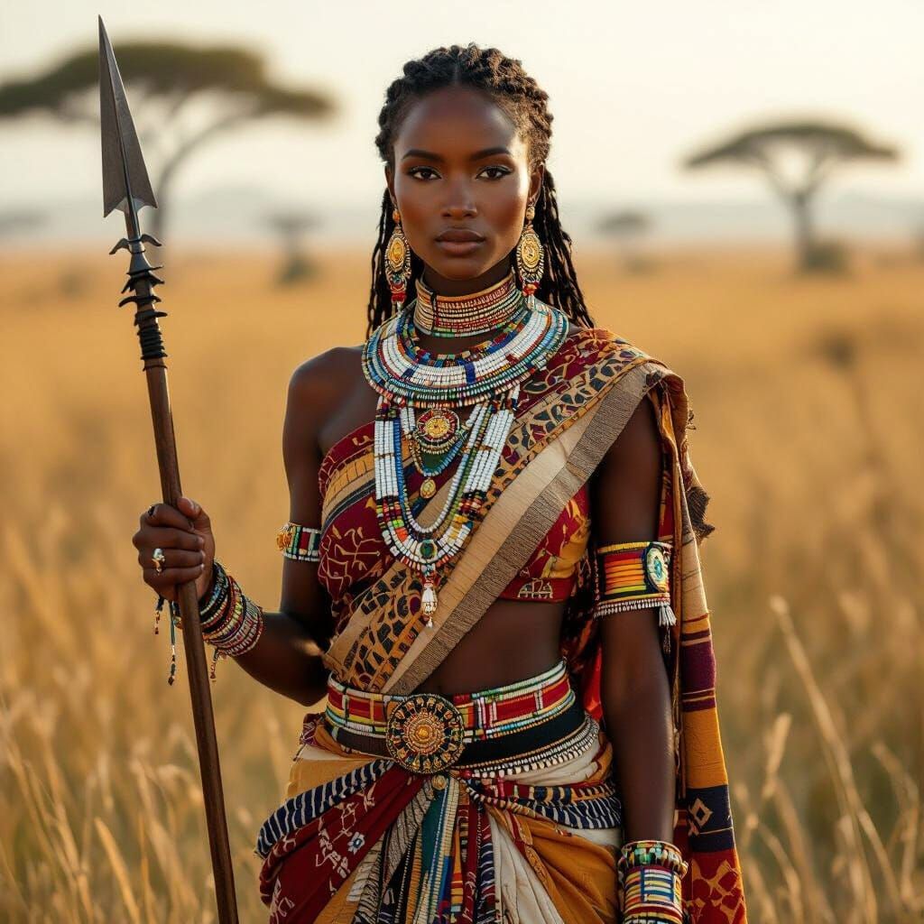 Tribal Princess in Golden Savannah Light