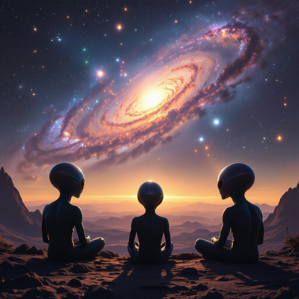 Alien Planet View of Earth with Galaxy Sky